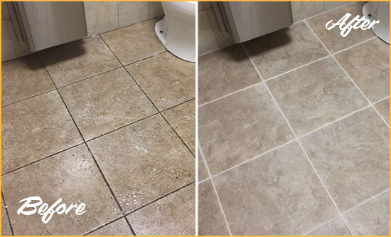 Before and After Picture of a Harper Woods Restroom Tile and Grout Cleaned to Remove Soil