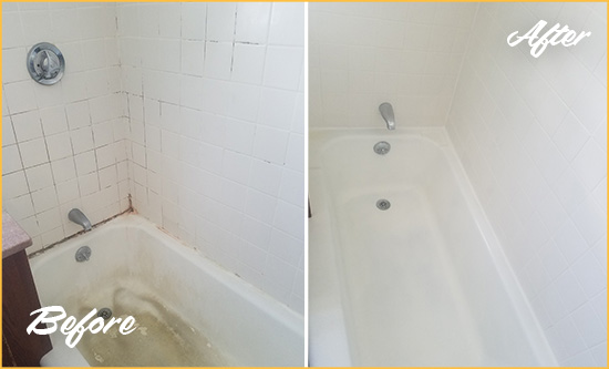 Before and After Picture of a Franklin Bathtub Caulked to Repair Cracks