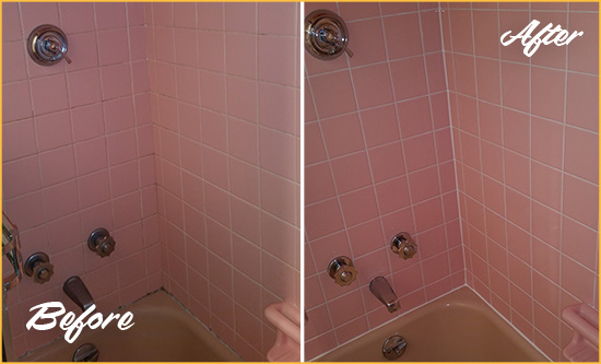 Before and After Picture of a Sterling Heights Bathtub Caulked to Eliminate Mold