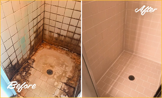 Before and After Picture of a Grosse Pointe Farms Shower Caulked to Fix and Prevent Water Damage
