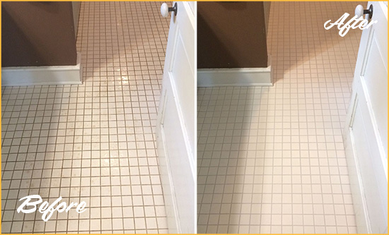 Before and After Picture of a Grosse Pointe Shores Bathroom Floor Sealed to Protect Against Liquids and Foot Traffic