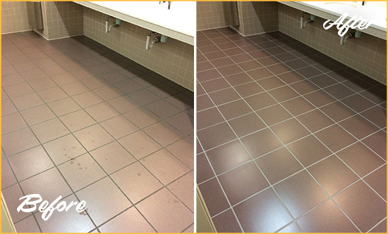 Before and After Picture of a Fraser Restroom Sealed to Help Protect Against Scratches