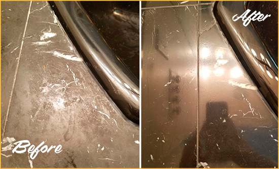 Before and After Picture of a Grosse Pointe Shores Marble Countertop Cleaned to Remove Deep Dirt