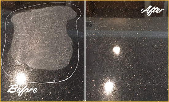 Before and After Picture of a Grosse Pointe Shores Hard Surface Restoration Service on a Granite Countertop to Remove Scratches