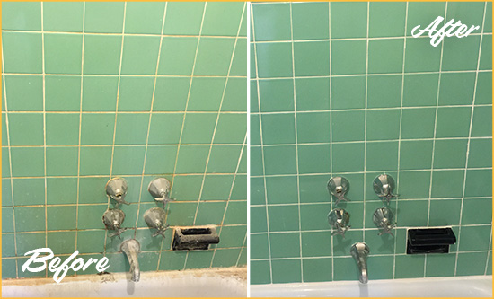 Before and After Picture of a Pleasant Ridge Bath Tub Grout Sealed to Avoid Water Damage