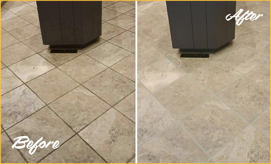 Before and After Picture of a Detroit Kitchen Floor Grout Sealed to Remove Stains