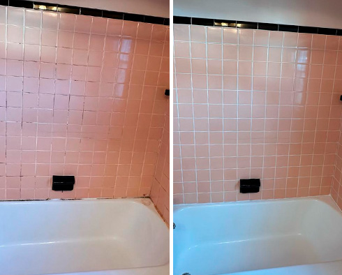 Tile Shower Before and After a Grout Cleaning in Grosse Pointe