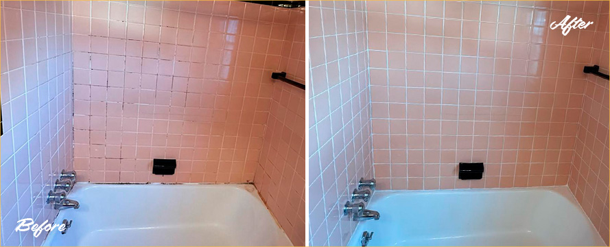 Tile Shower Before and After a Grout Cleaning in Grosse Pointe