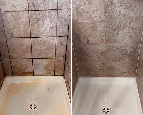 Tile Shower Before and After a Grout Sealing in Royal Oak