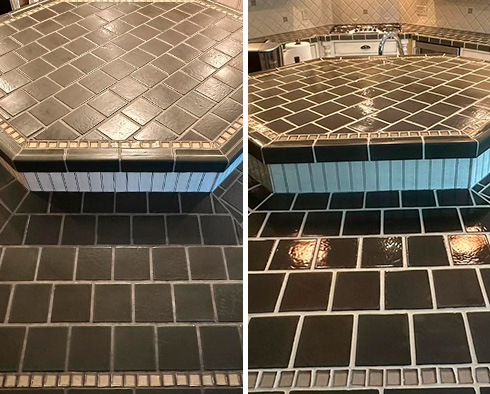 Countertop Before and After a Grout Cleaning in Grosse Pointe Park, MI
