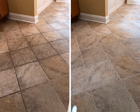 Porcelain Floor Before and After a Service from Our Tile and Grout Cleaners in Shelby Township