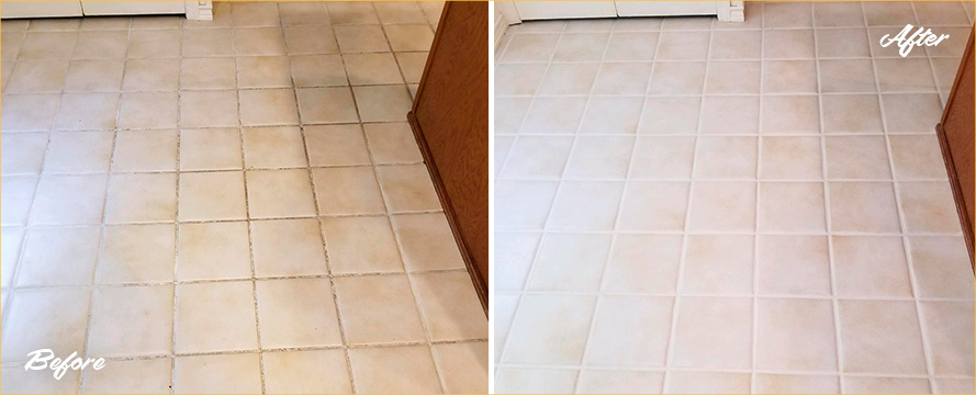 Household Floor Before and After a Service from Our Tile and Grout Cleaners in Macomb