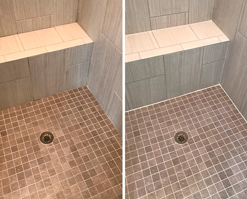 Before and After Picture of a Shower Floor Grout Sealing Job in Macomb, MI