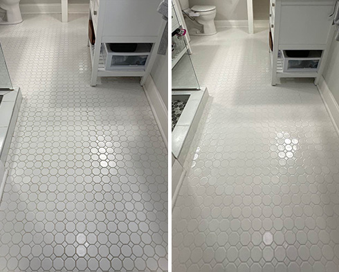 Bathroom Floor Before and After a Grout Sealing in Grosse Pointe Park