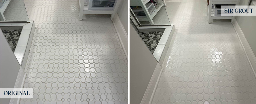 Bathroom Floor Before and After a Grout Sealing in Grosse Pointe Park