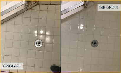 Tile Shower Before and After a Grout Cleaning in Detroit
