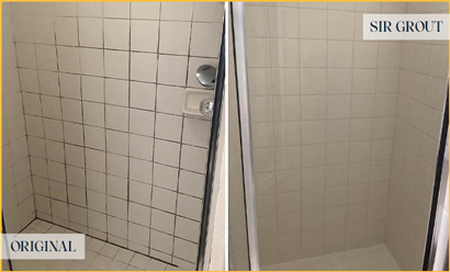 Shower Wall Before and After a Grout Cleaning in Detroit