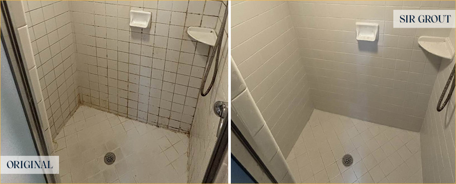Tile Shower Before and After a Grout Cleaning in Royal Oak