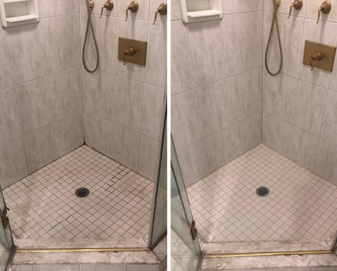 Shower Before and After a Grout Cleaning in Beverly Hills, MI
