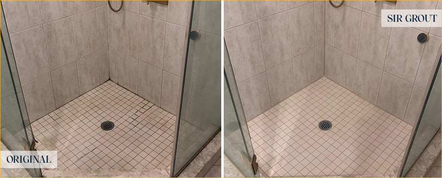 Shower Before and After a Superb Grout Cleaning in Beverly Hills, MI