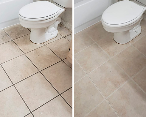 Bathroom Floor Before and After a Service from Our Tile and Grout Cleaners in Birmingham