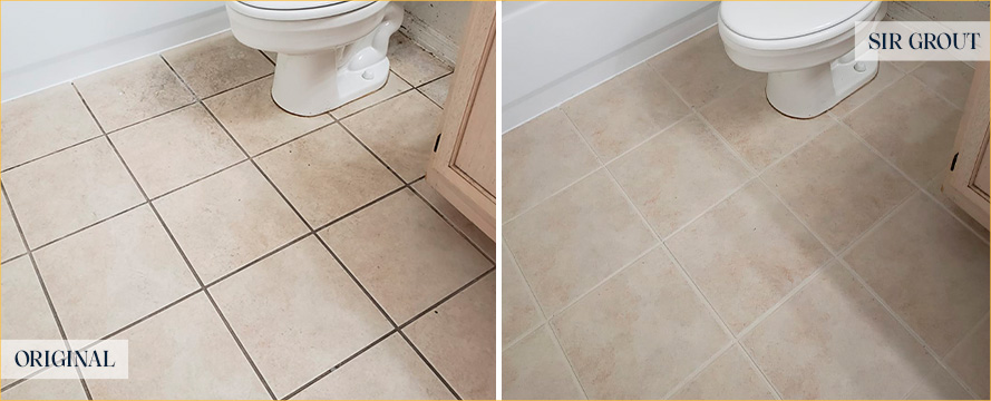 Bathroom Floor Before and After a Service from Our Tile and Grout Cleaners in Birmingham
