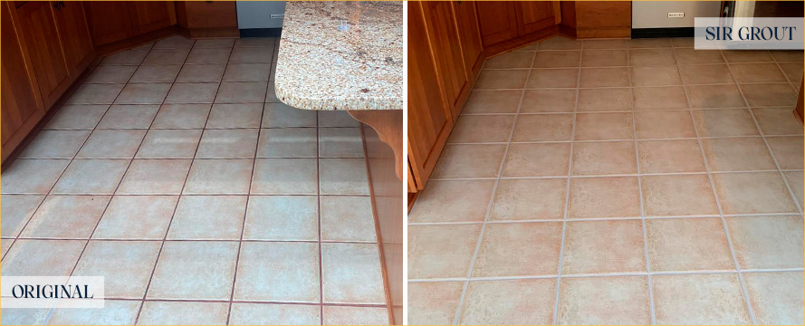 Floor Before and After a Flawless Grout Recoloring in Grosse Pointe, MI
