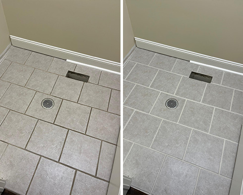 Tile Floor Before and After a Grout Cleaning in Grosse Pointe Woods