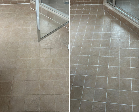 Bathroom Floor Before and After a Grout Sealing in Birmingham