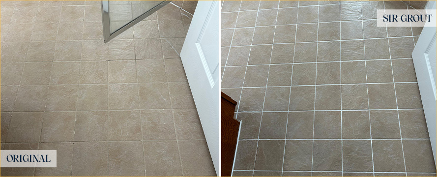 Bathroom Floor Before and After a Grout Sealing in Birmingham