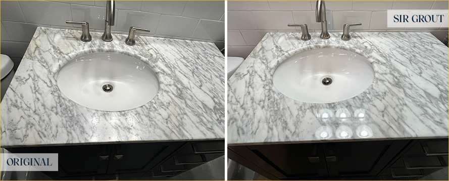Bathroom Vanity Before and After a Stone Polishing in St Clair Shores