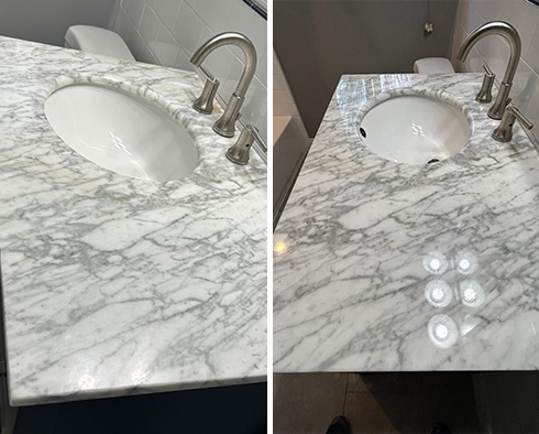 Vanity Top Before and After a Stone Polishing in St Clair Shores