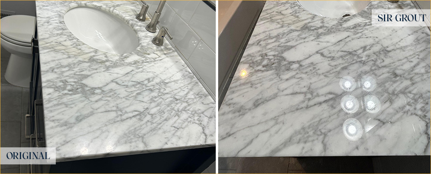 Vanity Top Before and After a Stone Polishing in St Clair Shores