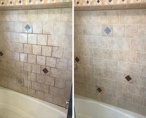 Shower Before and After Our Beverly Hills Tile and Grout Cleaners Work