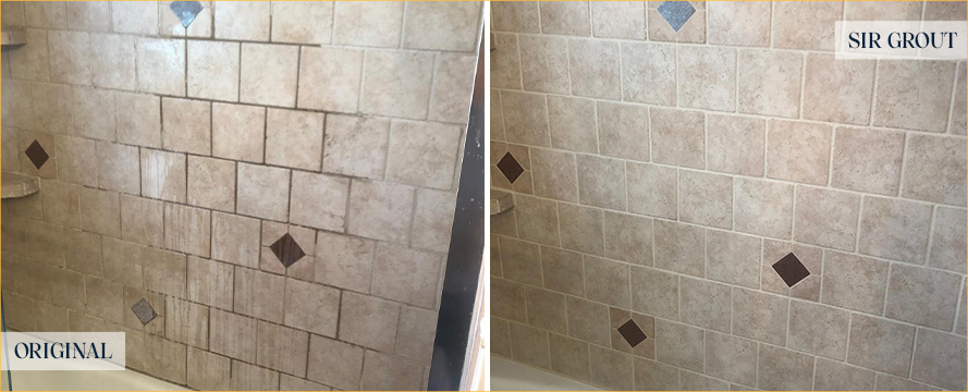 Shower Before and After Our Beverly Hills Tile and Grout Cleaners Work
