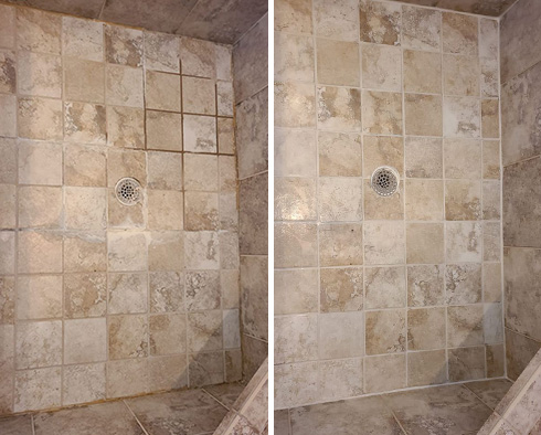 Shower Floor Before and After Our Royal Oak Grout Sealing Service