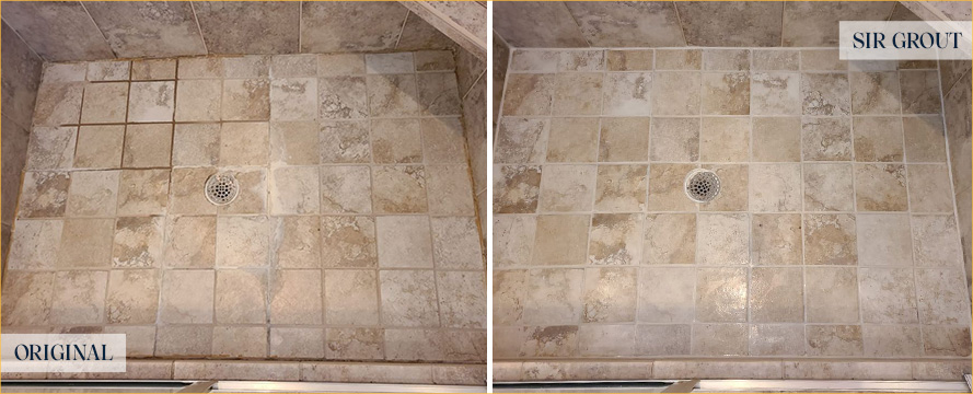 Shower Floor Before and After Our Royal Oak Grout Sealing Service