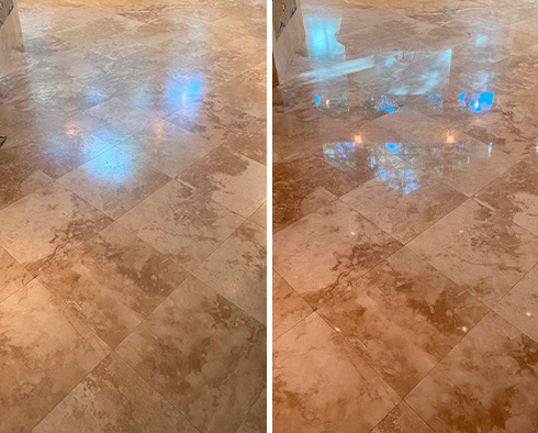 Floor Before and After a Stone Polishing in Beverly Hills, MI