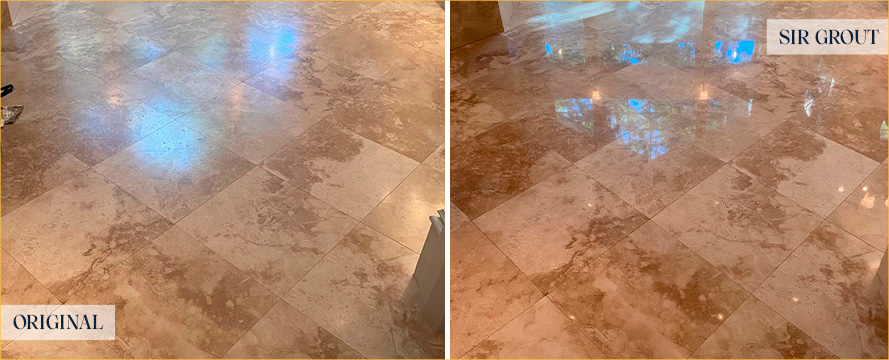 Travertine Floor Before and After a Stone Polishing in Beverly Hills, MI