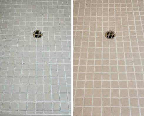 Shower Before and After a Grout Cleaning in Birmingham, MI