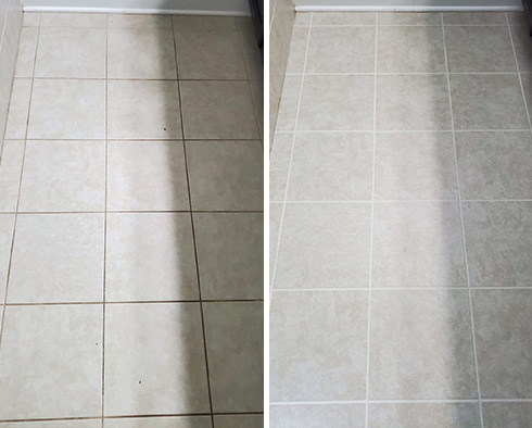 Tile Floor Before and After a Grout Sealing in Berkley