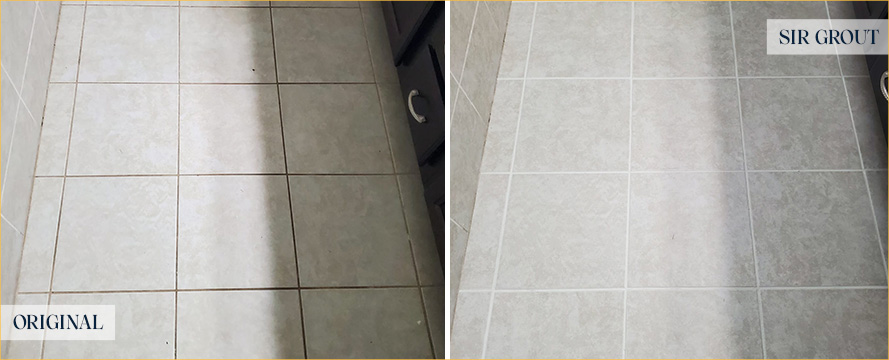 Tile Floor Before and After a Grout Sealing in Berkley