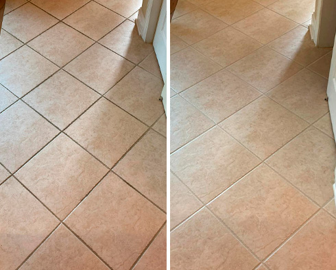 Floor Before and After a Grout Cleaning in Grosse Pointe, MI